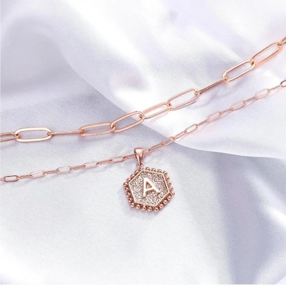 Rose Gold Monogram Initial Layered Necklaces - Picture 3 of 4